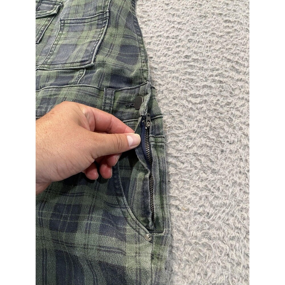 Free People Overalls Womens W 27 Green Plaid Denim Zip Pocket Utility Cropped - Picture 9 of 13